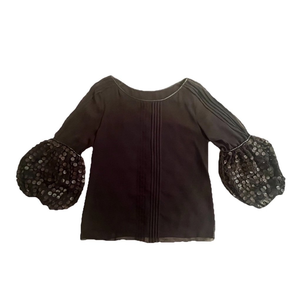 Studio M Balloon Sleeve Sheer Lined Black Blouse - Size Large